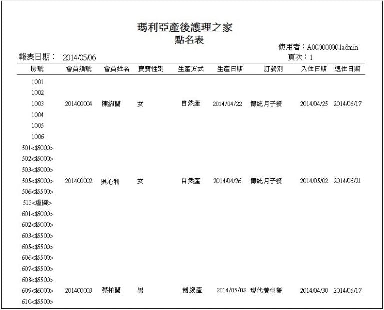 月子中心訂房ERP系G10